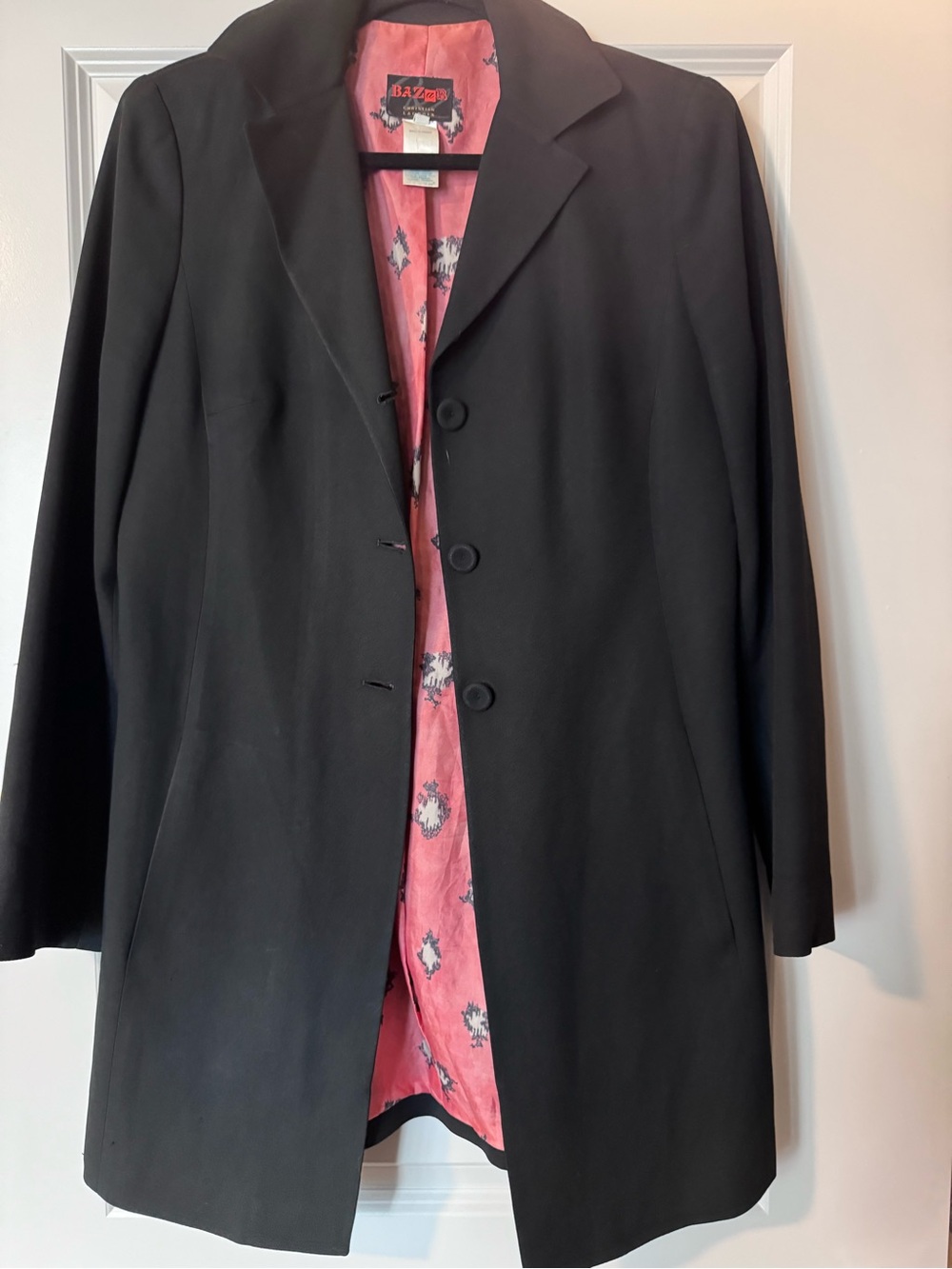 Christian Lacroix Black Three-Button Blazer with Pink Patterned Lining